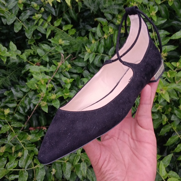 ZARA BASIC COLLECTION LADIES BLACK SUEDE WRAP FLATS W/GLITTER HEEL (NEW!) - Picture 5 of 13